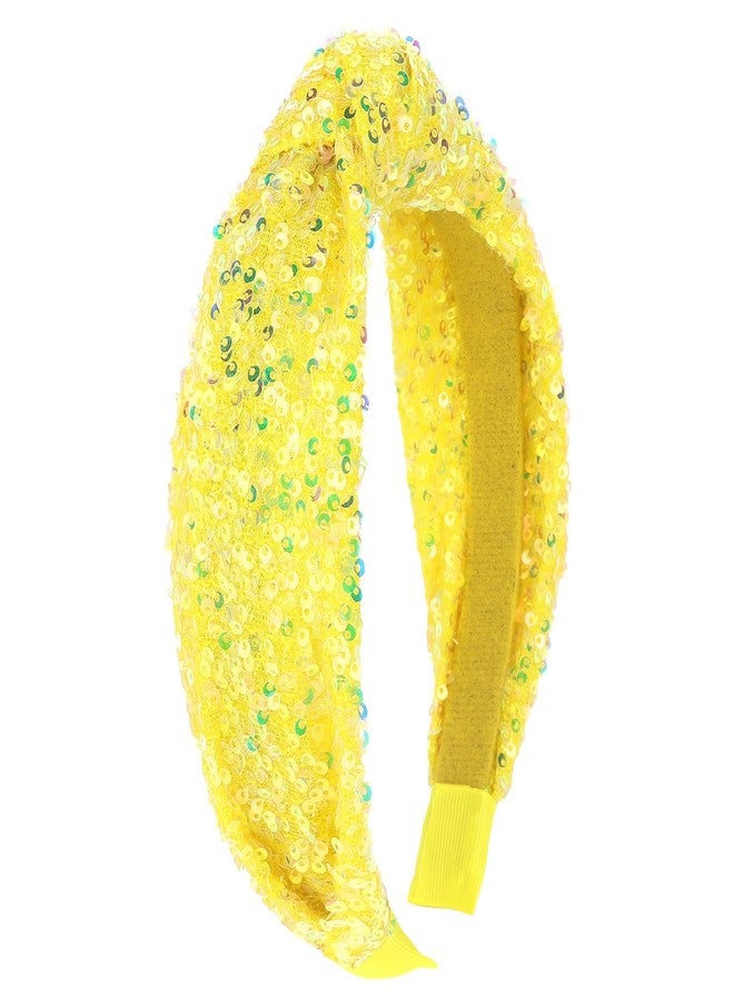 YARIEW Sequin Knotted Headband for Women Sparkle Wide Headband Knot Hair Bands Accessories Cute Little Girl Headbands Princess Glitter Girls Hair Accessories (Yellow) - Image 1