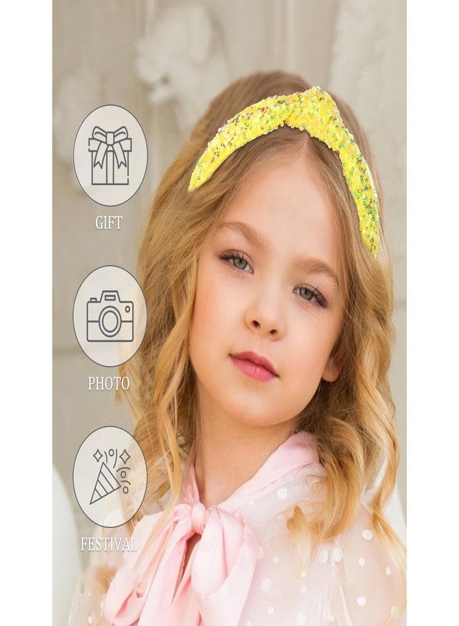 YARIEW Sequin Knotted Headband for Women Sparkle Wide Headband Knot Hair Bands Accessories Cute Little Girl Headbands Princess Glitter Girls Hair Accessories (Yellow) - Image 5