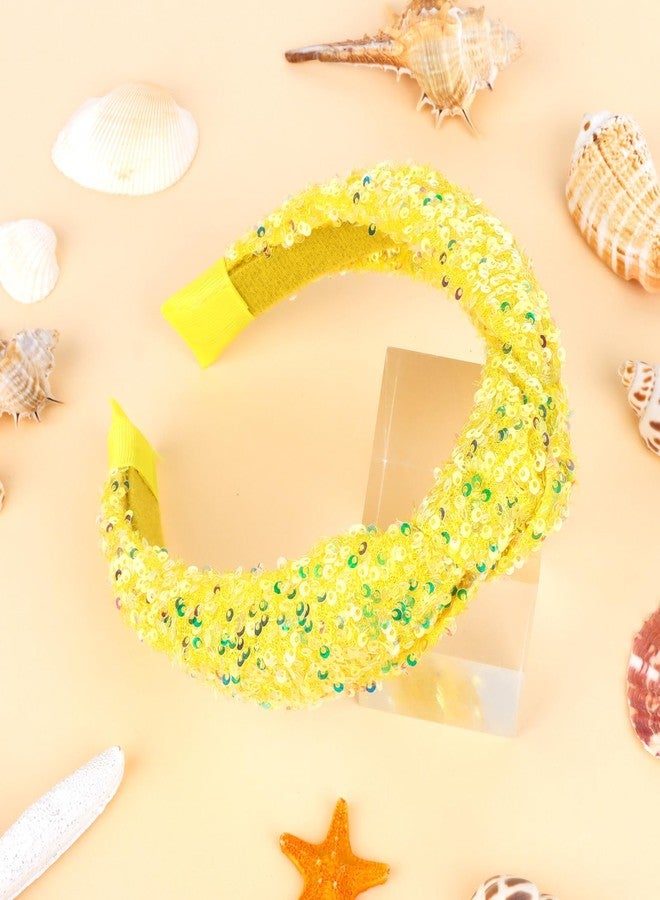 YARIEW Sequin Knotted Headband for Women Sparkle Wide Headband Knot Hair Bands Accessories Cute Little Girl Headbands Princess Glitter Girls Hair Accessories (Yellow) - Image 3