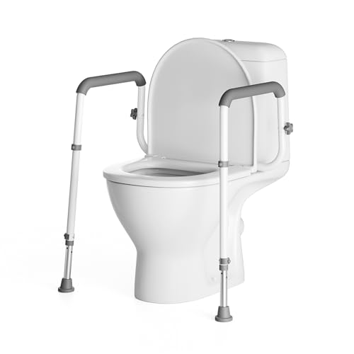 Loyoda Heavy-Duty Steel Toilet Safety Rail - Securely Bolts to Toilet Seat Holes, Adjustable Height & Width, Non-Slip Feet & Soft Foam Grip, Supports 350 lbs for Elderly & Mobility Assistance - Image 1