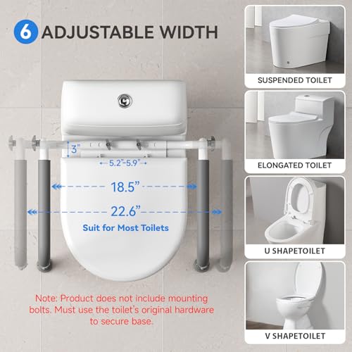 Loyoda Heavy-Duty Steel Toilet Safety Rail - Securely Bolts to Toilet Seat Holes, Adjustable Height & Width, Non-Slip Feet & Soft Foam Grip, Supports 350 lbs for Elderly & Mobility Assistance - Image 2