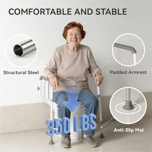 Loyoda Heavy-Duty Steel Toilet Safety Rail - Securely Bolts to Toilet Seat Holes, Adjustable Height & Width, Non-Slip Feet & Soft Foam Grip, Supports 350 lbs for Elderly & Mobility Assistance - Image 3
