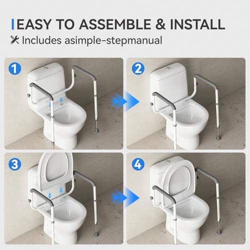 Loyoda Heavy-Duty Steel Toilet Safety Rail - Securely Bolts to Toilet Seat Holes, Adjustable Height & Width, Non-Slip Feet & Soft Foam Grip, Supports 350 lbs for Elderly & Mobility Assistance - Image 4