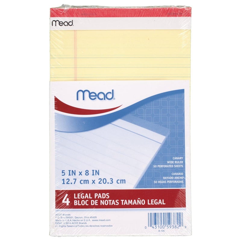 Mead Canary Junior Legal Pads, 5 x 8 Inch, 4 Pack 50 Sheets (59382) - Image 5