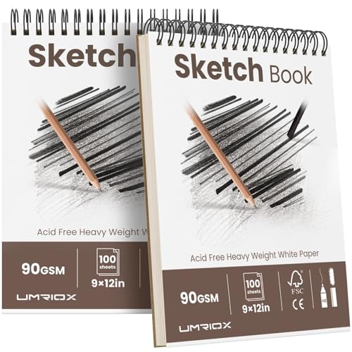 Umriox 9" x 12" Sketch Book, 2-Pack Sketch Pad (100 Sheets Each), Top Spiral Bound Sketchbook, Acid-Free Drawing Paper, Art Drawing Pad for Artists, Students and Designers - Image 1