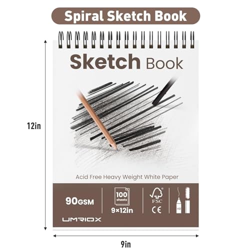Umriox 9" x 12" Sketch Book, 2-Pack Sketch Pad (100 Sheets Each), Top Spiral Bound Sketchbook, Acid-Free Drawing Paper, Art Drawing Pad for Artists, Students and Designers - Image 2