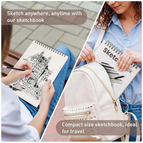 Umriox 9" x 12" Sketch Book, 2-Pack Sketch Pad (100 Sheets Each), Top Spiral Bound Sketchbook, Acid-Free Drawing Paper, Art Drawing Pad for Artists, Students and Designers - Image 4