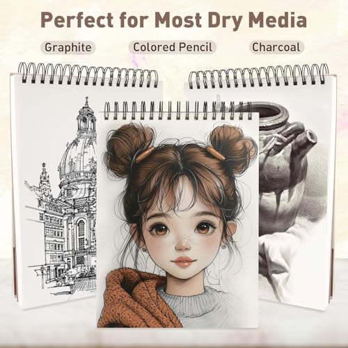 Umriox 9" x 12" Sketch Book, 2-Pack Sketch Pad (100 Sheets Each), Top Spiral Bound Sketchbook, Acid-Free Drawing Paper, Art Drawing Pad for Artists, Students and Designers - Image 5