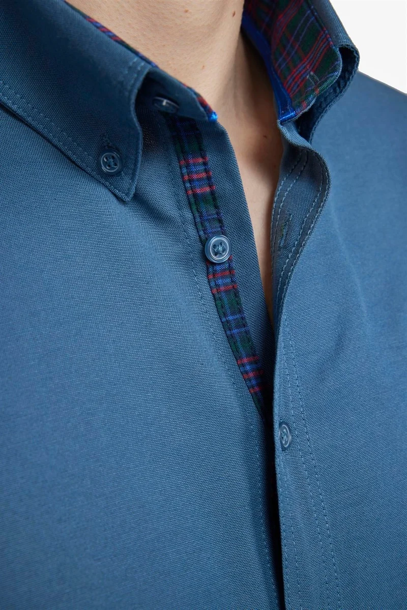 تودورس Slim Fit Cotton Easy Iron Plain Men's Petrol Shirt