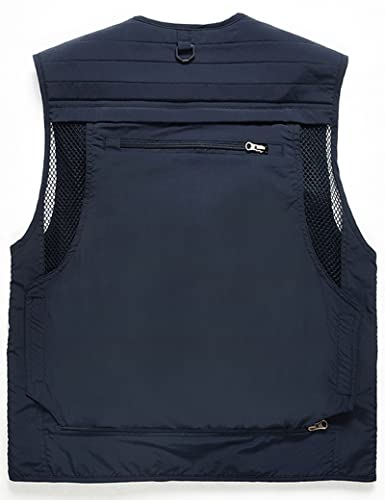 Flygo Men's Casual Lightweight Outdoor Fishing Work Safari Travel Photo Cargo Vest Jacket Multi Pockets(XX-Large, Navy Blue) - Image 2