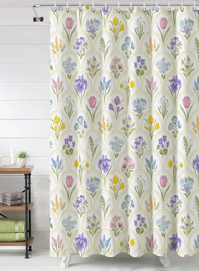 Baccessor Spring Summer Shower Curtain Tulip Daffodil Flower Shower Curtain Neutral Country Rustic Bathroom Bath Decor Waterproof Weighted with Hooks 72 W x72 H Inch - Image 1