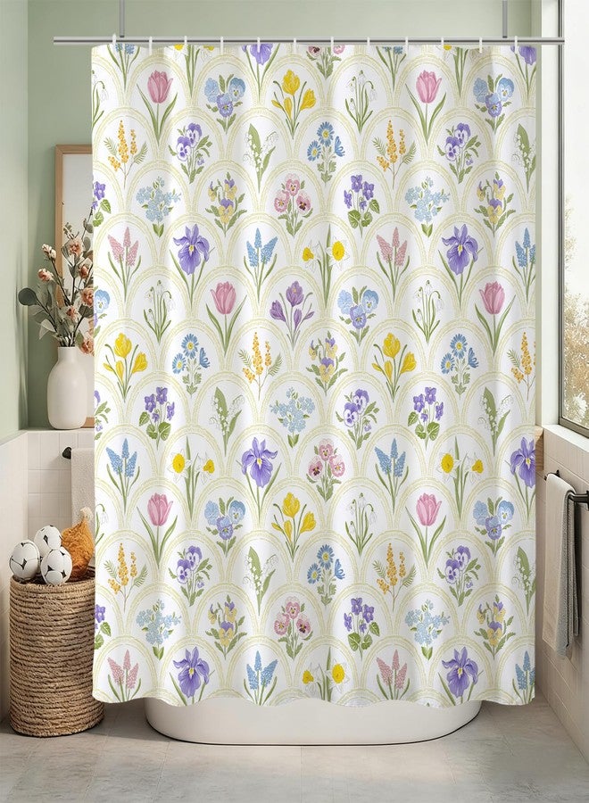 Baccessor Spring Summer Shower Curtain Tulip Daffodil Flower Shower Curtain Neutral Country Rustic Bathroom Bath Decor Waterproof Weighted with Hooks 72 W x72 H Inch - Image 3