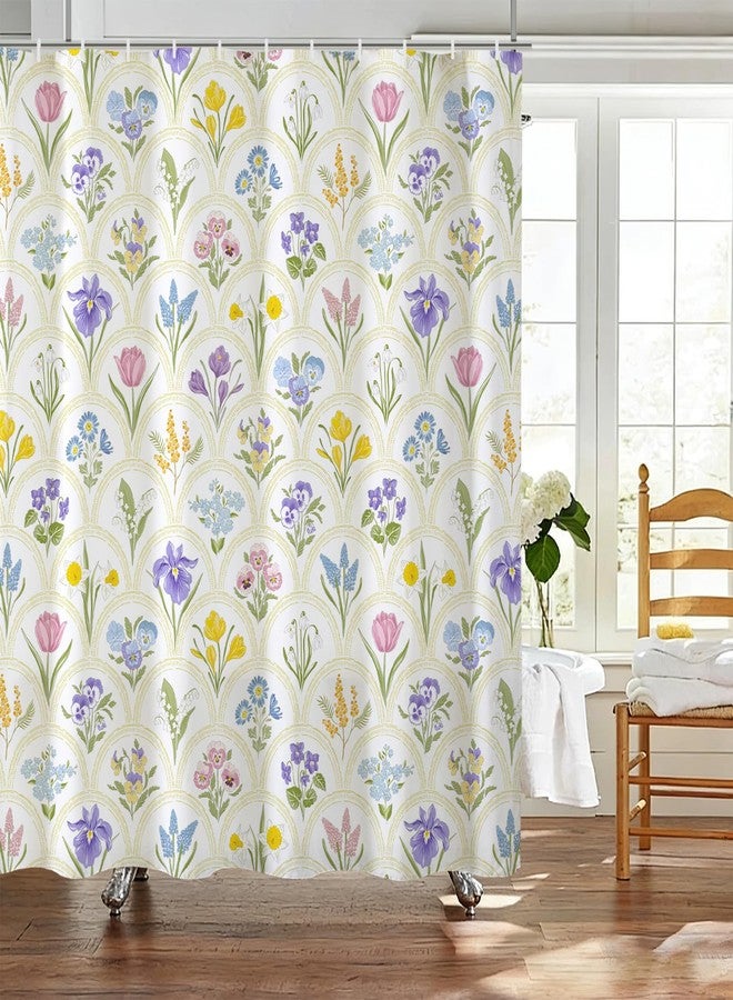 Baccessor Spring Summer Shower Curtain Tulip Daffodil Flower Shower Curtain Neutral Country Rustic Bathroom Bath Decor Waterproof Weighted with Hooks 72 W x72 H Inch - Image 5