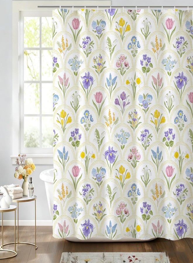 Baccessor Spring Summer Shower Curtain Tulip Daffodil Flower Shower Curtain Neutral Country Rustic Bathroom Bath Decor Waterproof Weighted with Hooks 72 W x72 H Inch - Image 2