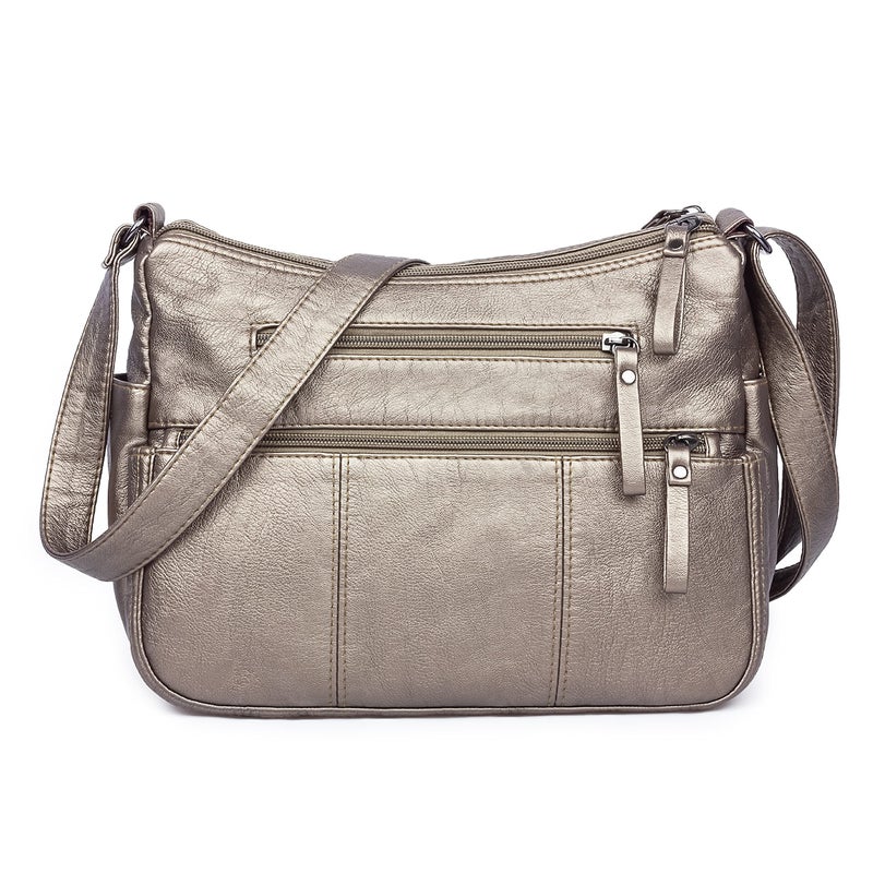 VOLGANIK ROCK Women Crossbody Bags Pocketbooks Soft PU Leather Purses and Handbags Multi Pocket Shoulder Bag Messenger Bag (Antique Silver-11.8"-New)  - Image 1