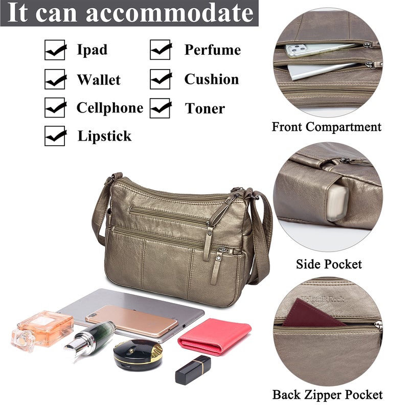 VOLGANIK ROCK Women Crossbody Bags Pocketbooks Soft PU Leather Purses and Handbags Multi Pocket Shoulder Bag Messenger Bag (Antique Silver-11.8"-New)  - Image 5