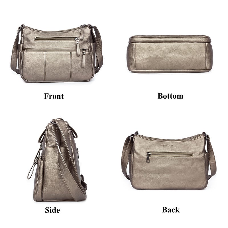 VOLGANIK ROCK Women Crossbody Bags Pocketbooks Soft PU Leather Purses and Handbags Multi Pocket Shoulder Bag Messenger Bag (Antique Silver-11.8"-New)  - Image 4