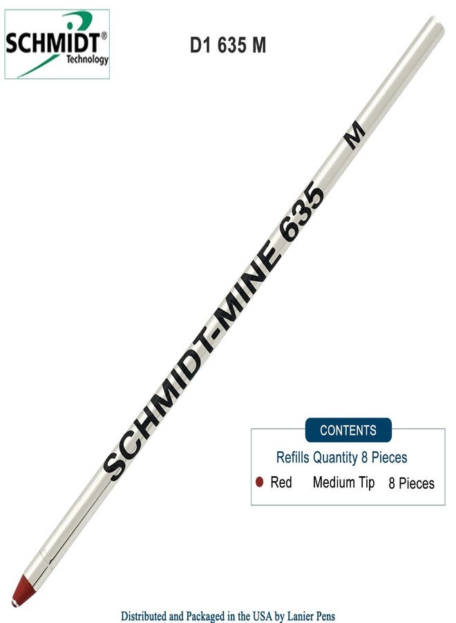 Lanier Pens Schmidt 635 D1 Mine Ballpoint Refill - Red Ink (Medium Tip 0.7mm) - Pack of 8 - Image 2