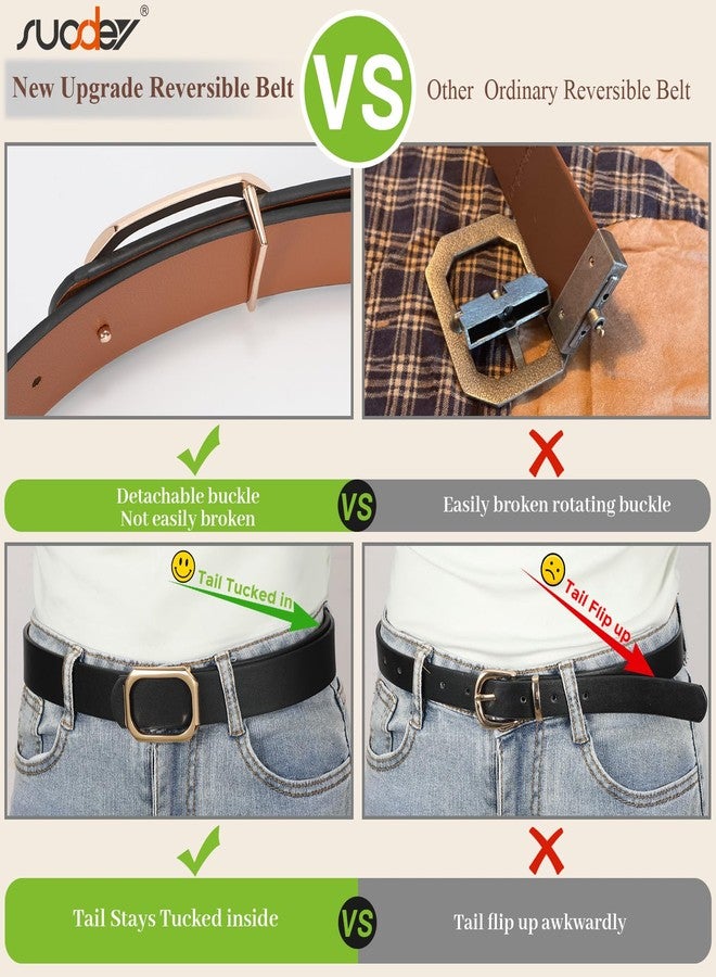 سوزدي حزام نسائي من الجلد قابل للعكس من SUOSDEY، مناسب للجينز والسراويل والفساتين، عرض 1.3 بوصة، أسود/بني - Image 4