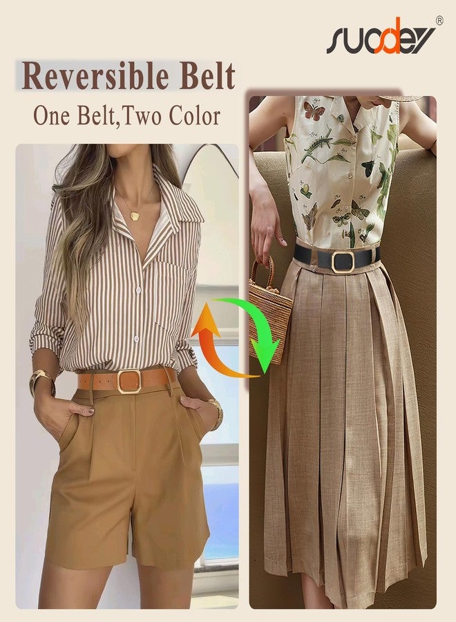 سوزدي حزام نسائي من الجلد قابل للعكس من SUOSDEY، مناسب للجينز والسراويل والفساتين، عرض 1.3 بوصة، أسود/بني - Image 2