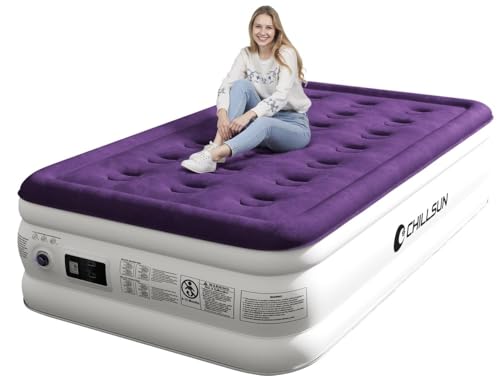 CHILLSUN مرتبة هوائية توأمية من تشيلسون مع مضخة مدمجة للضيوف والمنزل، مرتبة قابلة للنفخ بارتفاع 16 بوصة، سرير هوائي مع حقيبة حمل للتخييم، مرتبة هوائية مزدوجة مرتفعة وقابلة للطي وسهلة الحمل - Image 1