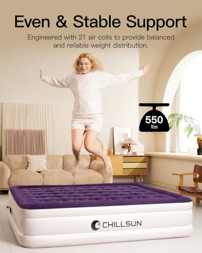 CHILLSUN مرتبة هوائية توأمية من تشيلسون مع مضخة مدمجة للضيوف والمنزل، مرتبة قابلة للنفخ بارتفاع 16 بوصة، سرير هوائي مع حقيبة حمل للتخييم، مرتبة هوائية مزدوجة مرتفعة وقابلة للطي وسهلة الحمل - Image 4