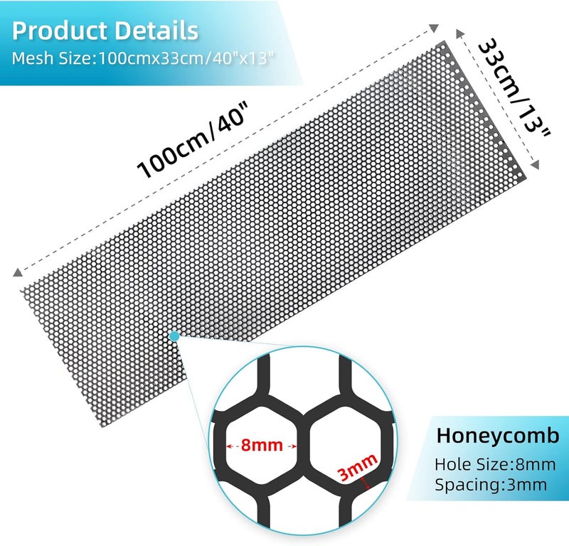 AggAuto Universal 40"x13" Car Grill Mesh - Aluminum Alloy Automotive Grille Insert Bumper Honeycomb Hole 8mm Spacing 3mm, One of the Most Multifunctional Shape Grids 100x33cm Black - Image 2