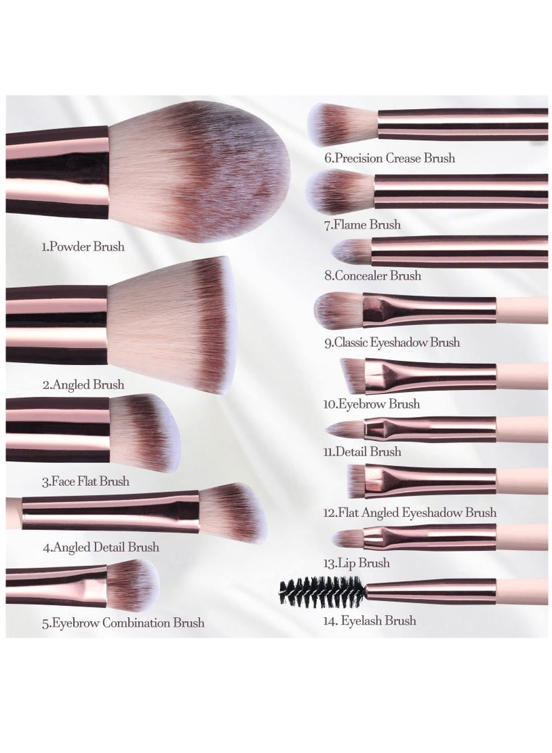 Loquat 14-Piece Travel Makeup Brush Set with LED light Mirror Foundation Powder Concealers Eye Shadows Makeup Set (Pink) - Image 3