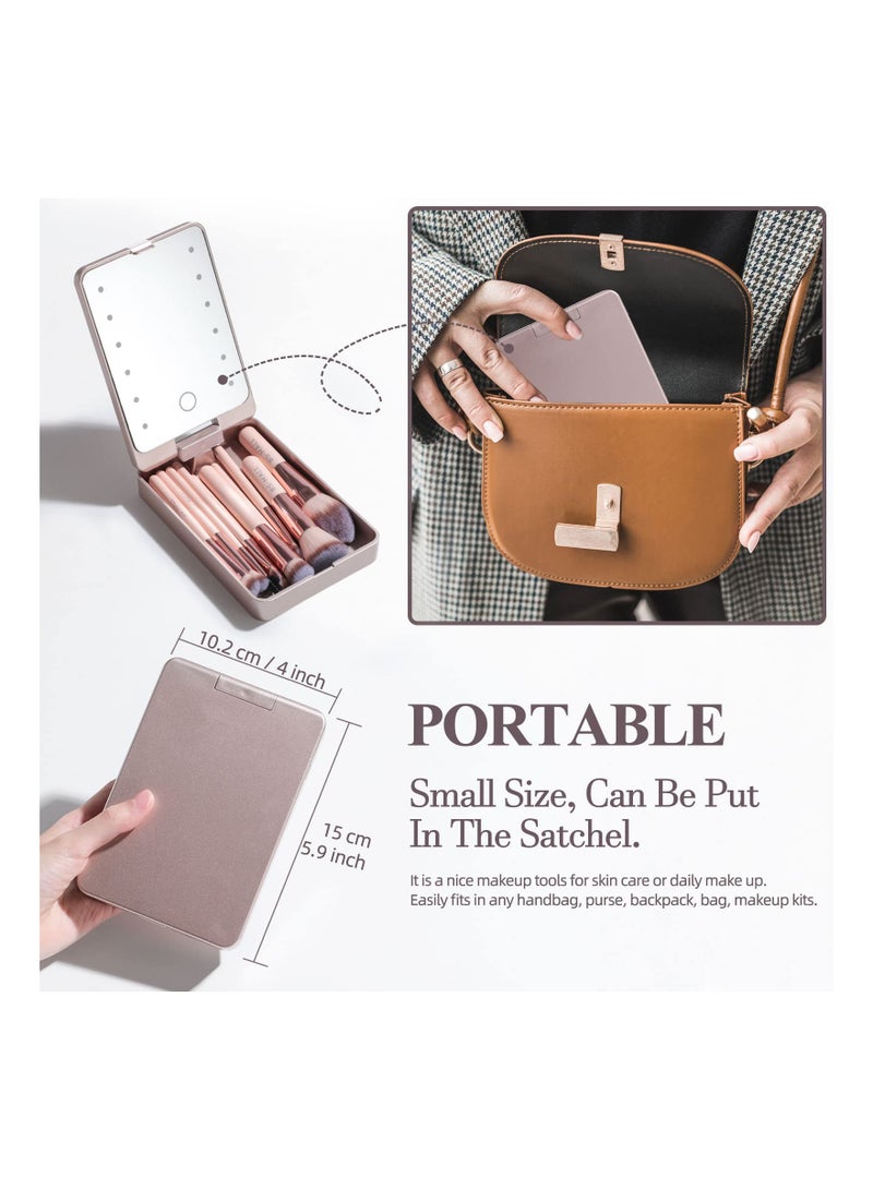 Loquat 14-Piece Travel Makeup Brush Set with LED light Mirror Foundation Powder Concealers Eye Shadows Makeup Set (Pink) - Image 2