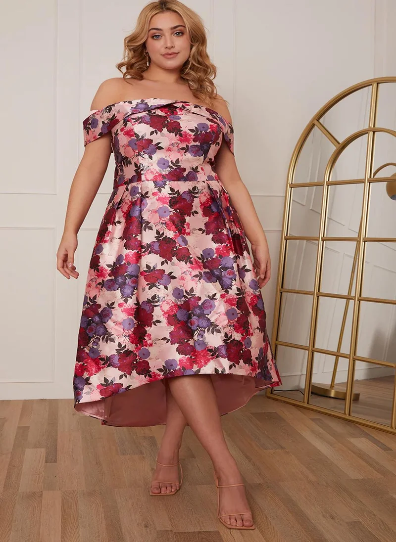 chi chi london curve Floral Print Dip Hem Dress