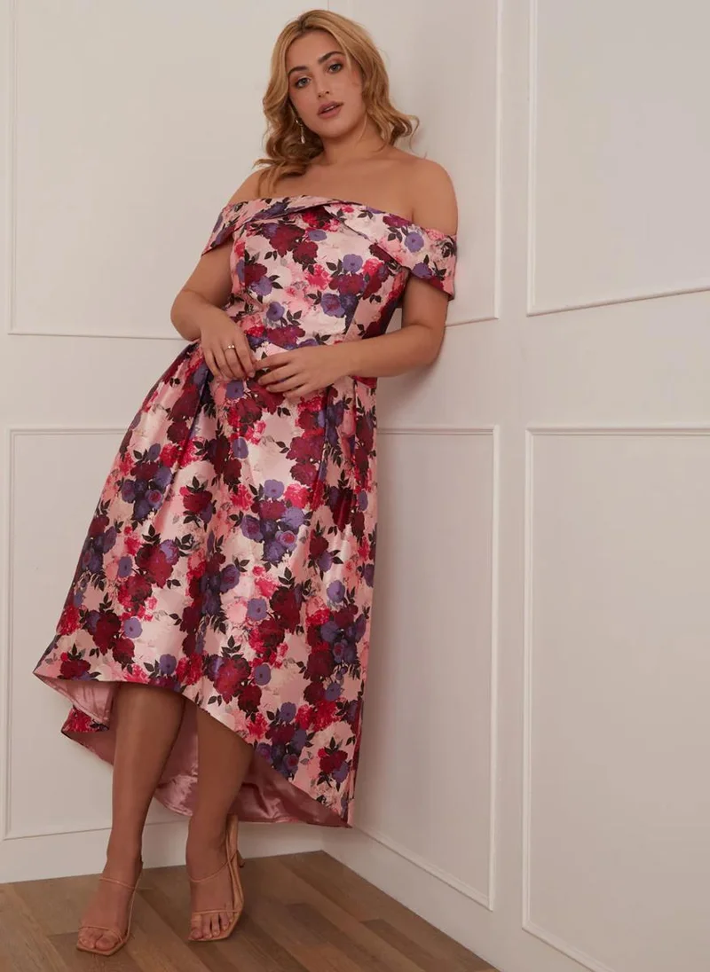 chi chi london curve Floral Print Dip Hem Dress