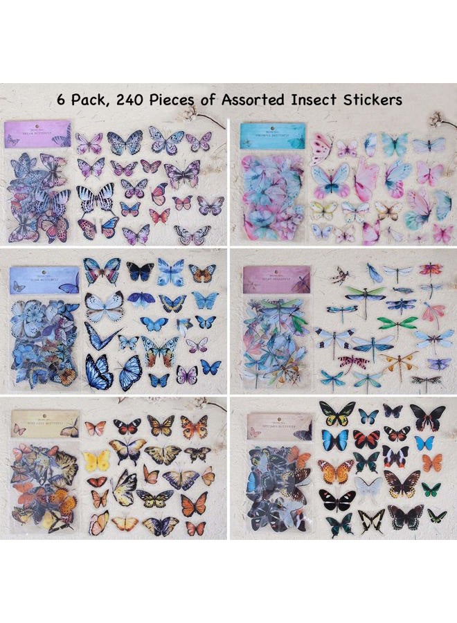 Knaid Butterfly Dragonfly Insects Stickers Set (240 Pieces) - PET Transparent Waterproof Decorative Decals for Scrapbook DIY Crafts Album Bullet Journal Planner Water Bottles Phone Cases Laptops - Image 3
