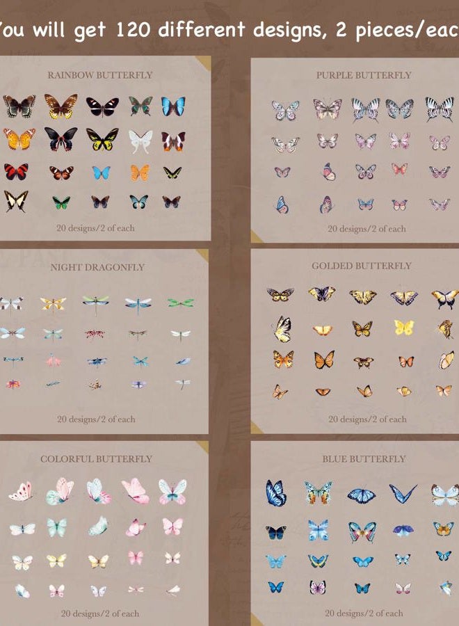 Knaid Butterfly Dragonfly Insects Stickers Set (240 Pieces) - PET Transparent Waterproof Decorative Decals for Scrapbook DIY Crafts Album Bullet Journal Planner Water Bottles Phone Cases Laptops - Image 2