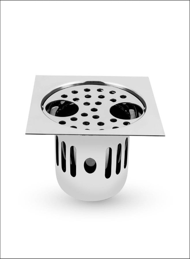 SANJAY CHILLY Double Hole SS Floor Drain with Cockroach Trap 304 Grade Drainer Strainer Cover Jali Safety from Cockroach & Insects in Sink & Toilet Bathtub (Square Gypsy - 2 Holes - 6x6 Inch) - Image 1