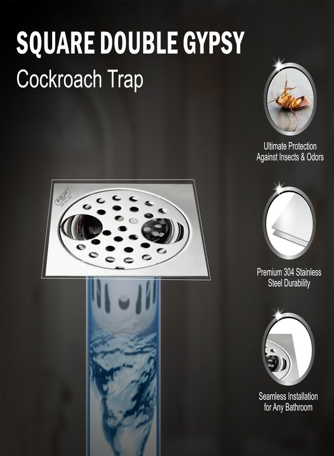 SANJAY CHILLY Double Hole SS Floor Drain with Cockroach Trap 304 Grade Drainer Strainer Cover Jali Safety from Cockroach & Insects in Sink & Toilet Bathtub (Square Gypsy - 2 Holes - 6x6 Inch) - Image 4
