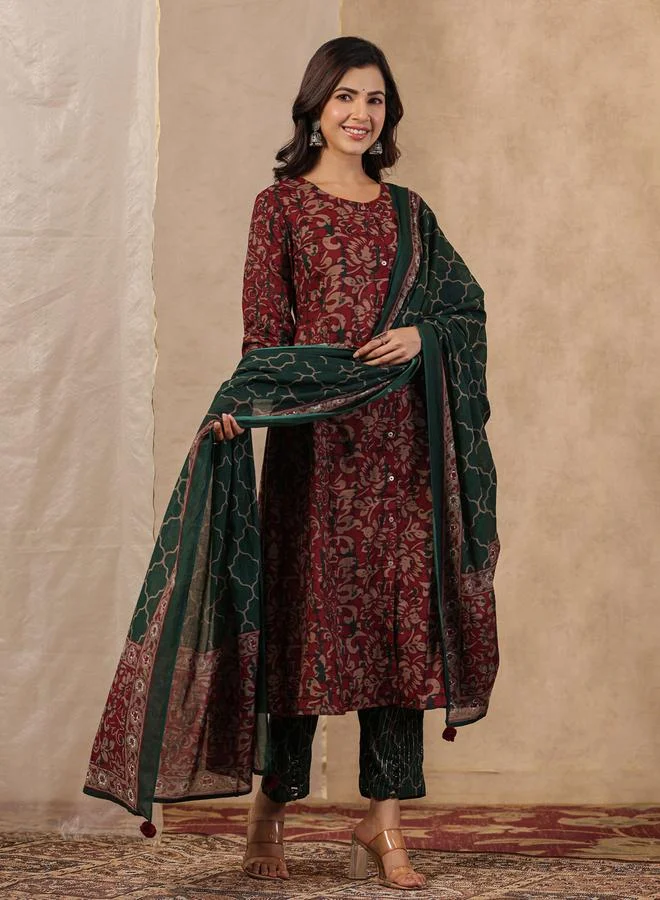 Sanskrutihomes Multi-Color Printed Kurta and Pants Set with Dupatta