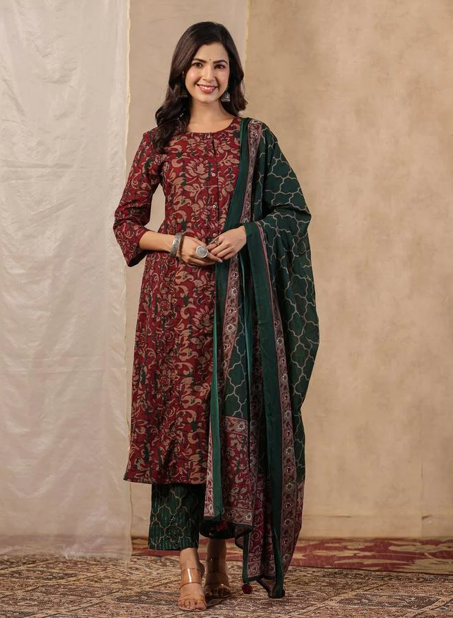 Sanskrutihomes Multi-Color Printed Kurta and Pants Set with Dupatta