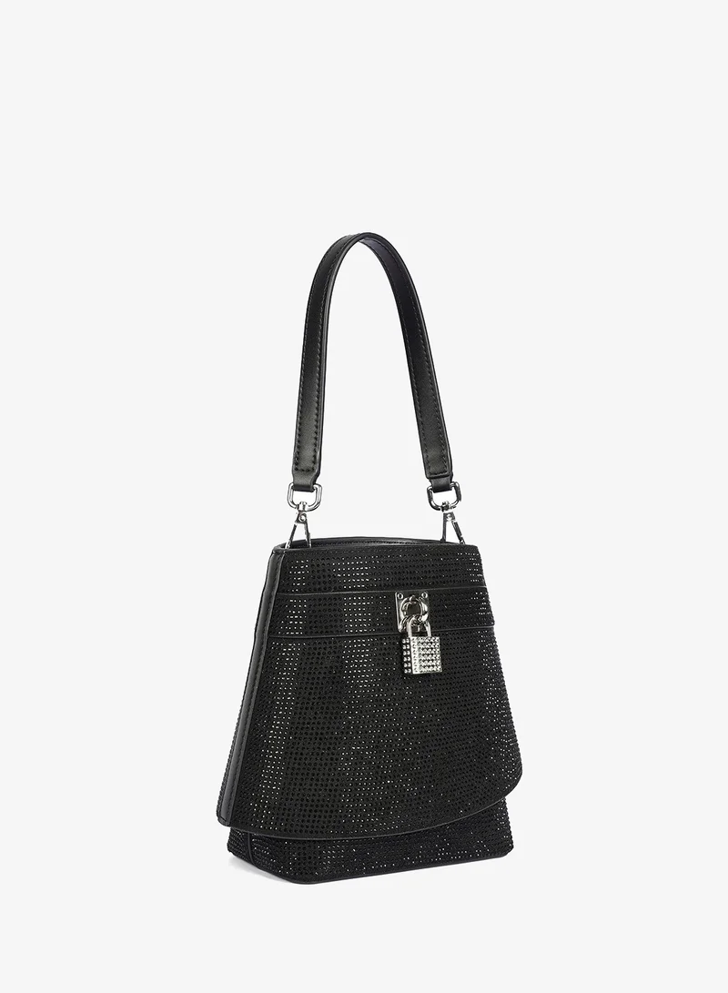Cuple Black/Black Studded trapezoidal shape handbag for Women | Best Price UAE