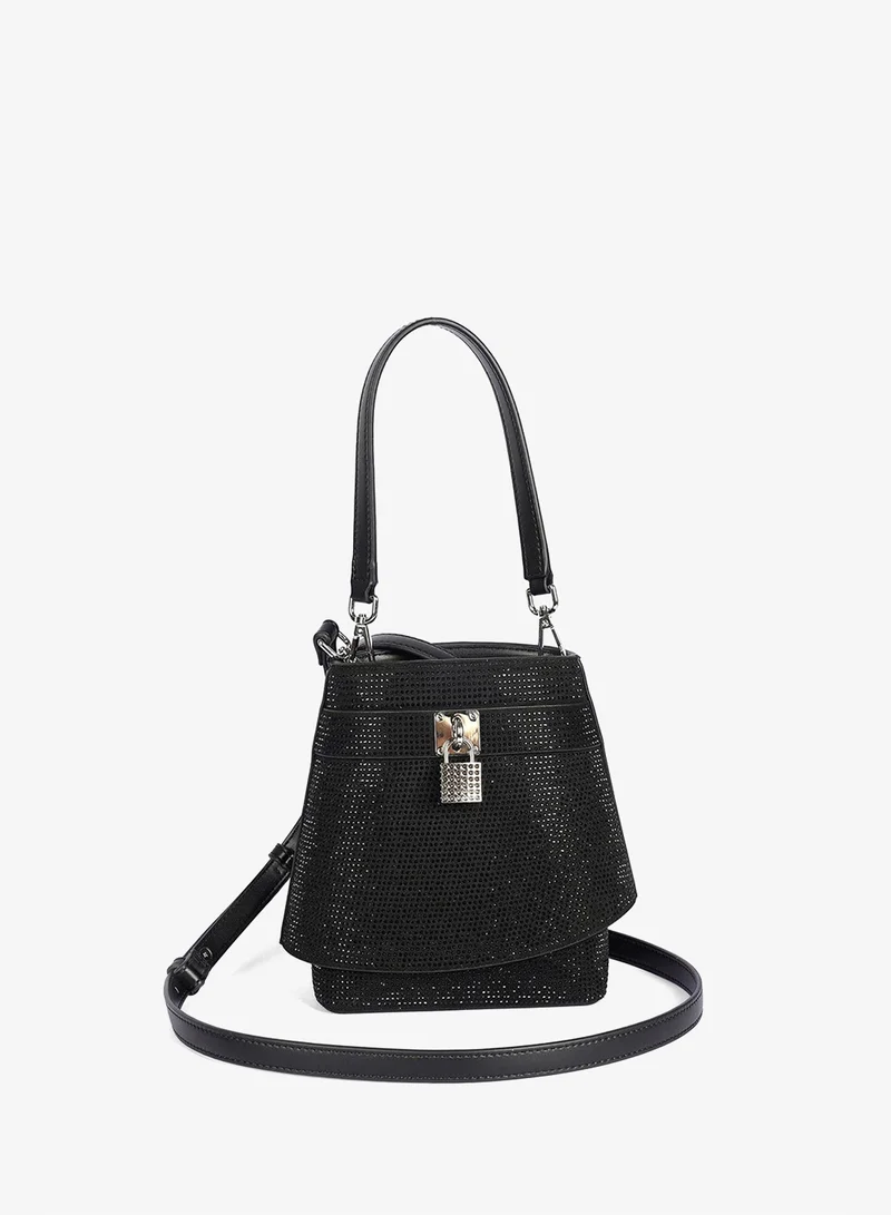 Cuple Black/Black Studded trapezoidal shape handbag for Women | Best Price UAE