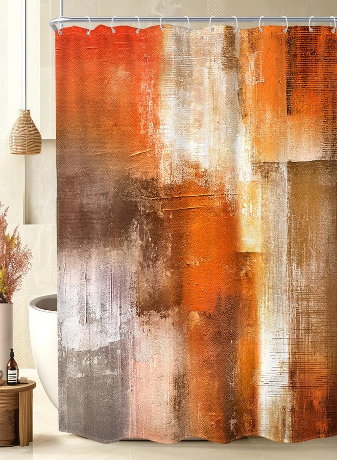 MESHELLY Abstract Burnt Orange Shower Curtain 72Wx72H Orange and Grey Modern Retro Rustic Vintage Ombre Oil Art Painting Minimalist Bathroom Accessories Decor with 12 Hooks - Image 1