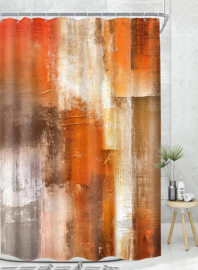 MESHELLY Abstract Burnt Orange Shower Curtain 72Wx72H Orange and Grey Modern Retro Rustic Vintage Ombre Oil Art Painting Minimalist Bathroom Accessories Decor with 12 Hooks - Image 3