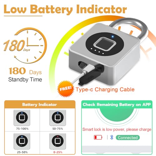 Pothunder Fingerprint Padlock with APP, Keyless Biometric Lock, Smart Waterproof Padlock Suitable for Gym, Locker, Gates, Fence and Storage - Image 5