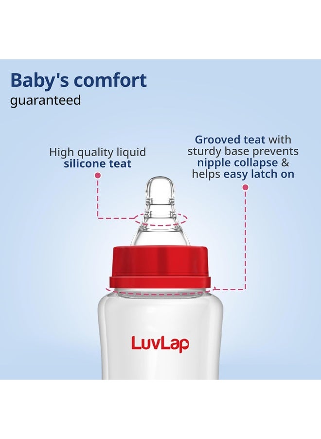 Luvlap Baby Essential Slim Neck Polypropylene Feeding Bottle, 250Ml, Plain, with anti Colic Nipple, New Born / Infants / Toddler upto 3 years, BPA Free, Red - Image 3