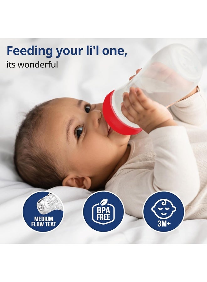 Luvlap Baby Essential Slim Neck Polypropylene Feeding Bottle, 250Ml, Plain, with anti Colic Nipple, New Born / Infants / Toddler upto 3 years, BPA Free, Red - Image 2