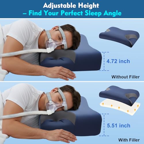 IKSTAR Adjustable CPAP Pillow for Side & Back Sleepers – Reduce Mask Air Leaks & Pressure, Cervical Memory Foam Neck Support with 2cm Removable Insert, Cooling Washable Cover – Fits Full Face & Nasal Masks - Image 5