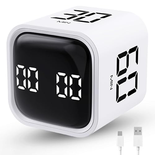 LUCKY TIME Productivity Timer Flip Gravity Sensor Cube Timer Countdown & Countup,Mute & Vibrate & Sound，5/10/30/60min & Custom Timing, Perfect for ADHD,Work,Learning,Kitchen Cooking (1White) - Image 1