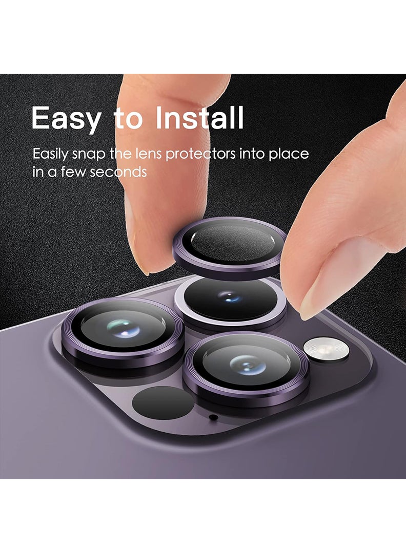Theodor iPhone 14 Pro/ 14 Pro Max 3 Pcs Camera Lens Protector With 9H Tempered HD Glass Camera Cover Anti Scratch Aluminum Alloy Camera Ring, Purple  - Image 5