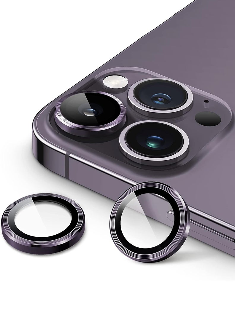 Theodor iPhone 14 Pro/ 14 Pro Max 3 Pcs Camera Lens Protector With 9H Tempered HD Glass Camera Cover Anti Scratch Aluminum Alloy Camera Ring, Purple  - Image 1