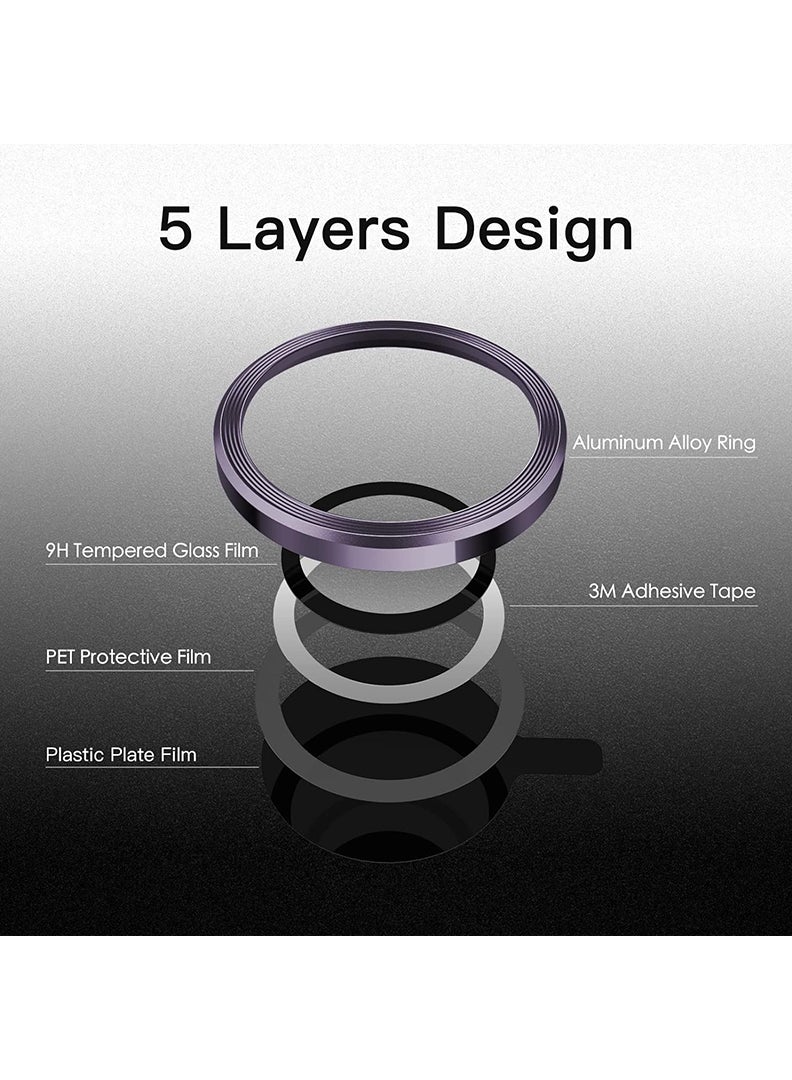 Theodor iPhone 14 Pro/ 14 Pro Max 3 Pcs Camera Lens Protector With 9H Tempered HD Glass Camera Cover Anti Scratch Aluminum Alloy Camera Ring, Purple  - Image 2