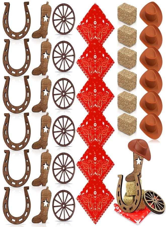 PPXMEEUDC 36PCS Western Centerpieces Mini Horse Hoof Boots Brown Cowboy Hat Wheel Hay Bales Suitable Western Party Decorations for Crafts Birthday Weddings and Cowboy Party Favors - Image 1